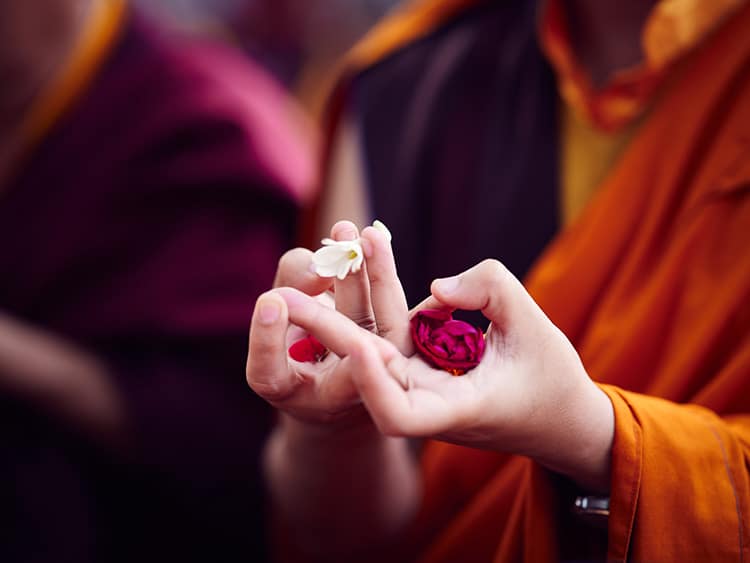 An image of a Buddhist monk offering a mandala mudra