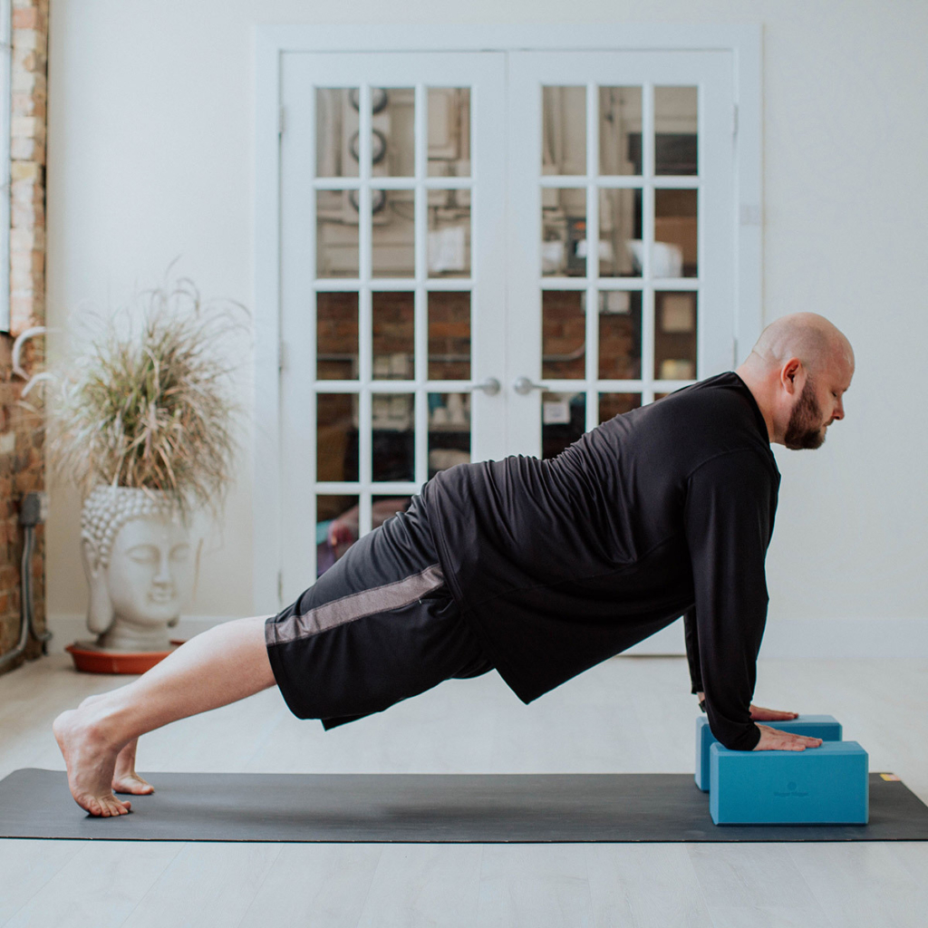 Phalakasana (Plank Pose) with Big Foam Block - Blue