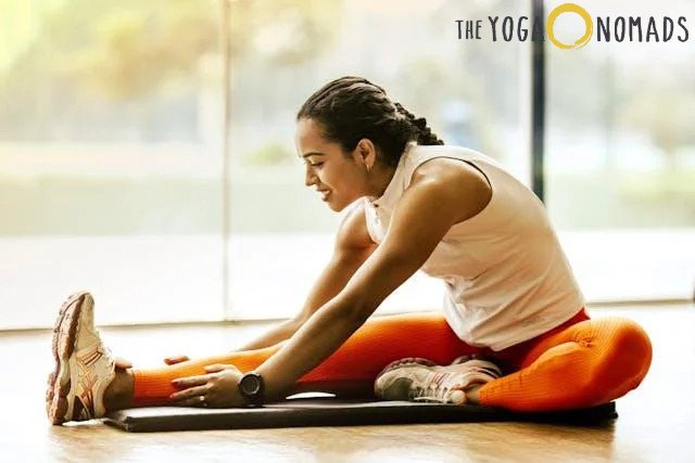 A woman stretching